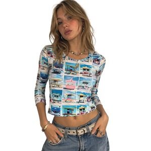 OILILY Lifeguard stand Summer Beach Print graphic Top Y2K Art Tee Maximalist